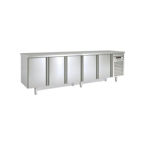 Meuble GN 1/1 Traversant réfrigérée positive -2/+8°C gamme TOP - 5 portes pleines - 2695x700x850mm